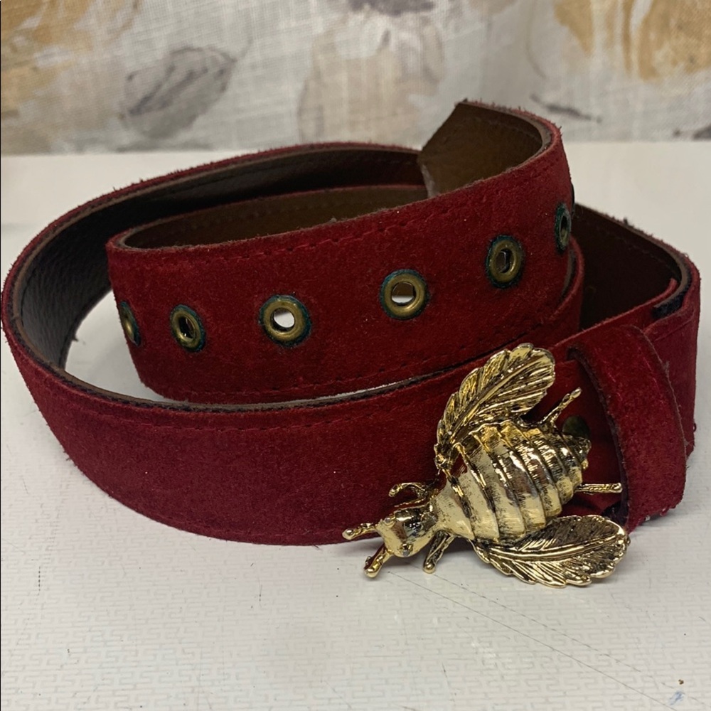 Vintage Red Belt with Gold Queen Bee Buckle